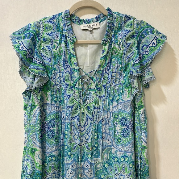 HALEBOB PIN TUCK PLEATS MINI DRESS GREEN Sz SMALL PULLOVER - Picture 3 of 16